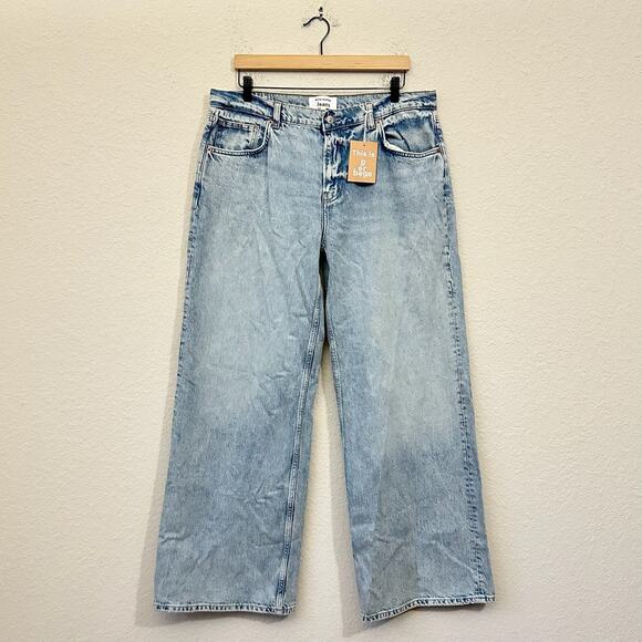 REFORMATION Cary Jeans Blue Rigid Denim LR Slouchy Wide Leg NWT - Picture 1 of 16